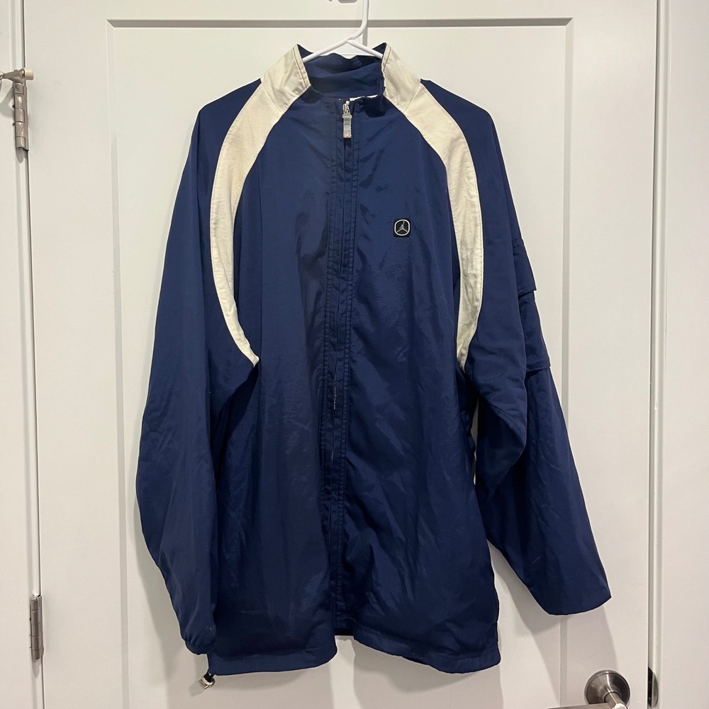 Jordan Marquette Basketball Windbreaker Jacket Navy Blue White Mens XL Full Zip